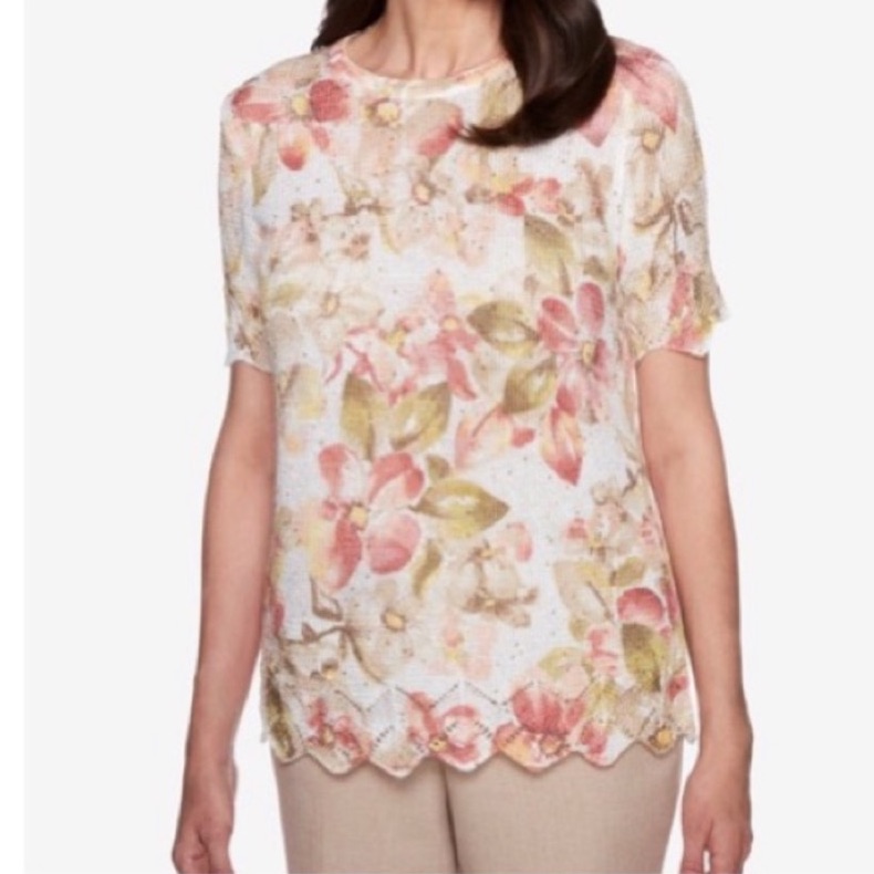 Alfred Dunner Peach La Dolce Vita Embellished Sweater Nwt L
